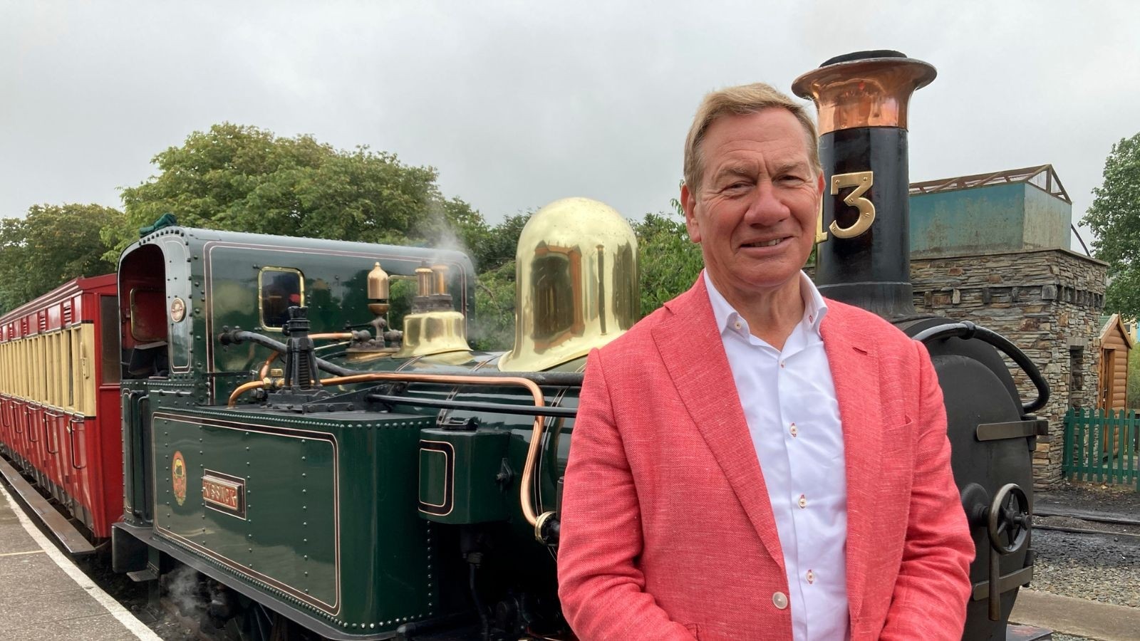 Michael Portillo stood in front of a steam train