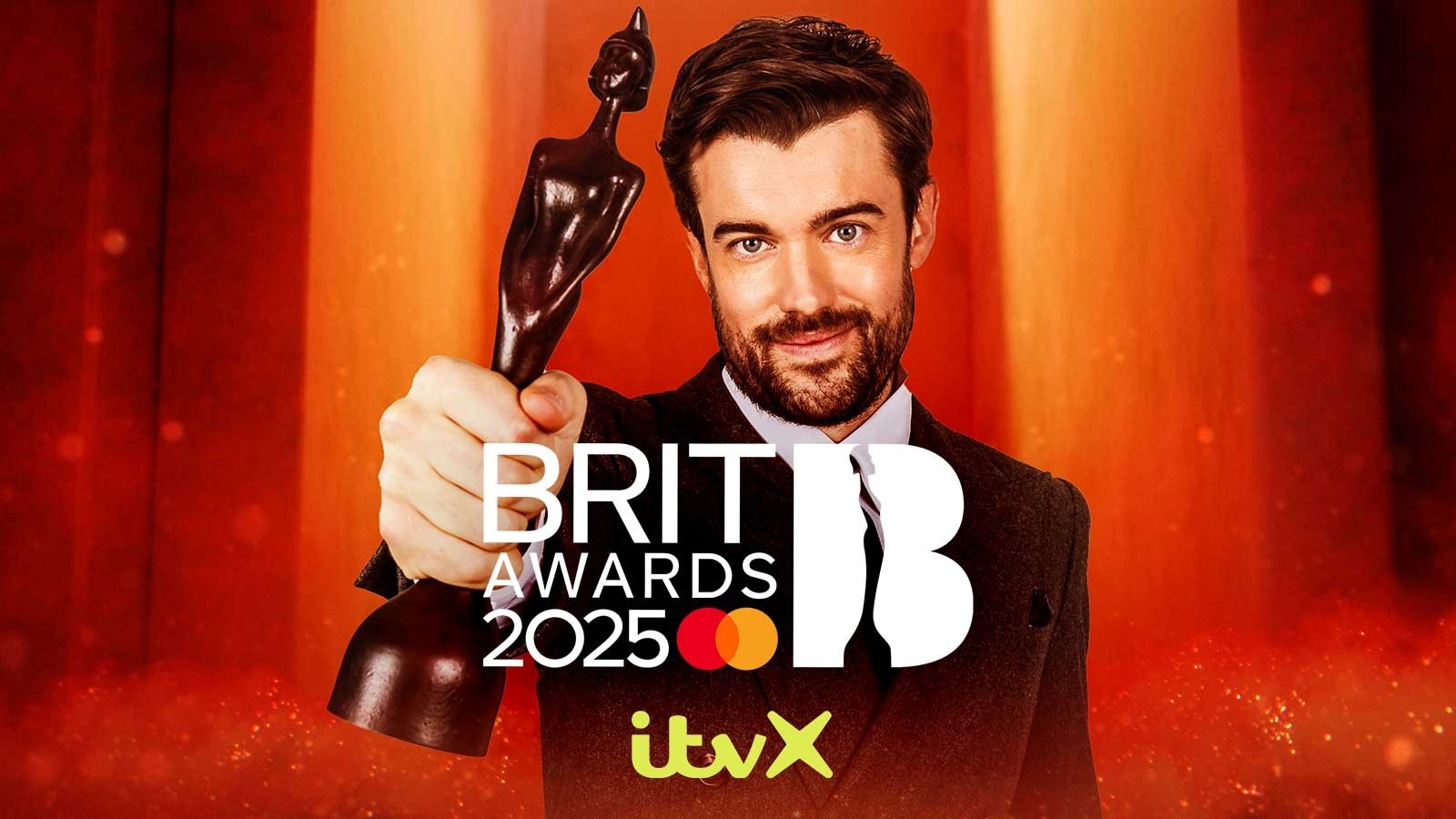 Jack Whitehall holding a BRIT award as host for The BRIT Awards 2025  - ITVX key art